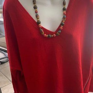 NWT Bisou Bisou Long Sleeve Tango Red Sweater-Size Large